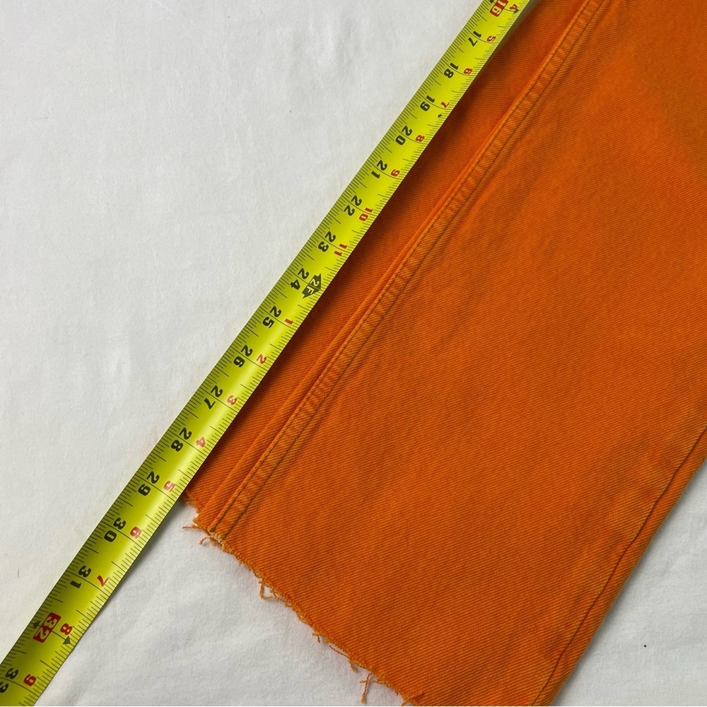 Re/Done Women's Orange Solid Cotton High Rise Raw Hem Straight Leg Jeans Size 25 - Picture 6 of 9